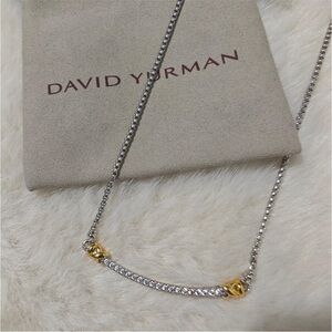 David Yurman Two-Tone Pave Cable Bar Necklace - Silver & Gold
